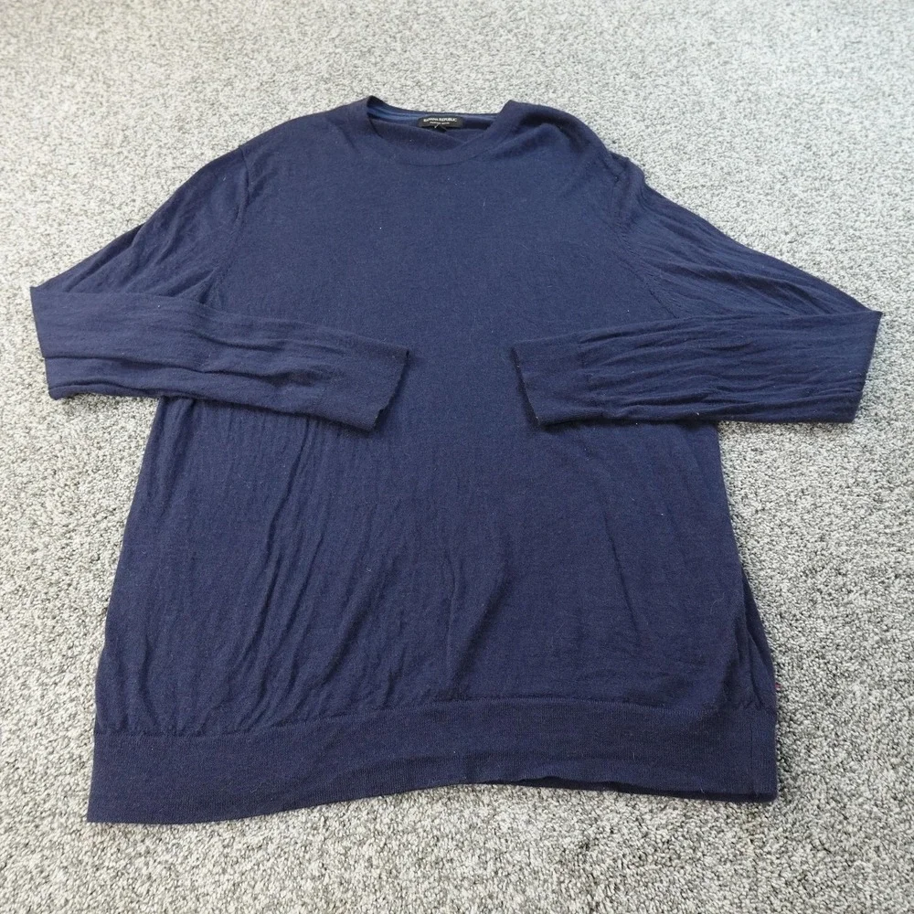 Banana Republic Sweater Mens 2XL Blue‎ Merino Wool Crewneck Pullover Lightweight